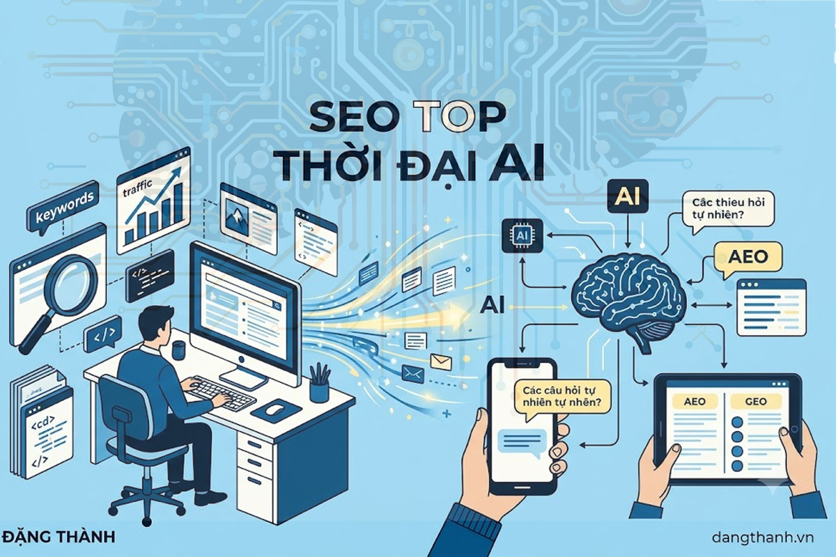 Minh họa dịch vụ SEO Website kết hợp AI Search cho doanh nghiệp