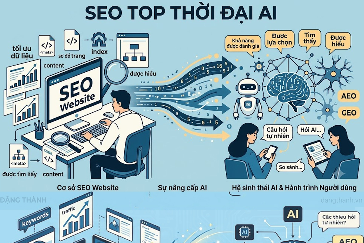 Khám phá dịch vụ SEO top thời đại AI: Giải pháp xây dựng nền tảng SEO Website vững chắc để không chỉ được tìm thấy mà còn được hiểu, được đánh giá cao và được khách hàng lựa chọn trên mọi nền tảng tìm kiếm thông minh — Ảnh: ĐẶNG THÀNH (dangthanh.vn).